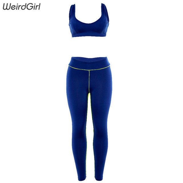 Weirdgirl Women Basic Elastic Slim Fitness two pieces sets new popular tank tops solid Sports leggings stretched summer new